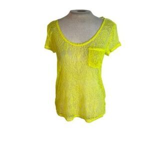 Mudd Lace Mesh Short Sleeve T Tee Shirt Yellow L Large